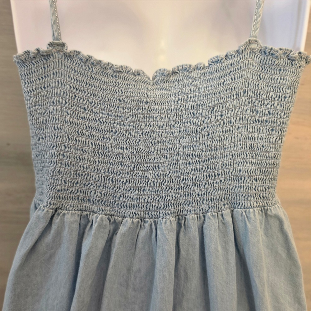 Japna 100% Cotton Light Wash Denim Sleeveless Aline Mini Dress Size Small GC - Picture 7 of 8
